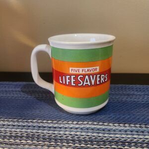 Vintage 70s Life Savers Candy Five Flavor Ceramic Mug RARE Novelty Orange Stripe